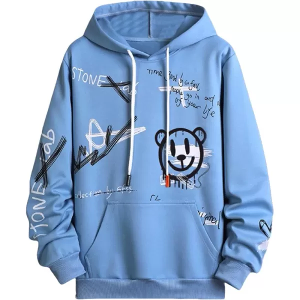 WDIRARA Men's Cartoon Letter Graphic Drawstring Hoodie Long Sleeve Pocket Sweatshirts