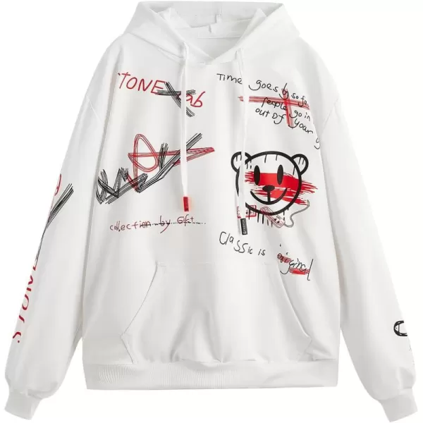 WDIRARA Men's Cartoon Letter Graphic Drawstring Hoodie Long Sleeve Pocket Sweatshirts
