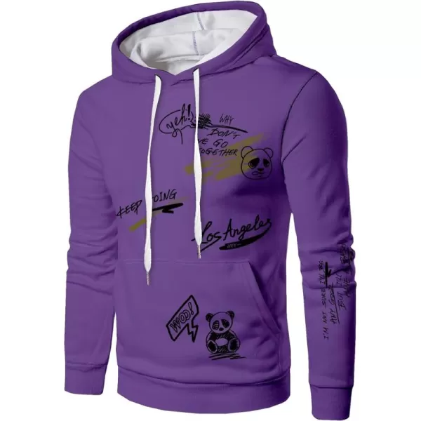 WDIRARA Men's Cartoon Letter Graphic Drawstring Hoodie Long Sleeve Pocket Sweatshirts