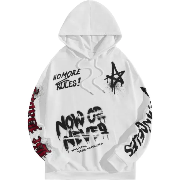 WDIRARA Men's Cartoon Letter Graphic Drawstring Hoodie Long Sleeve Pocket Sweatshirts