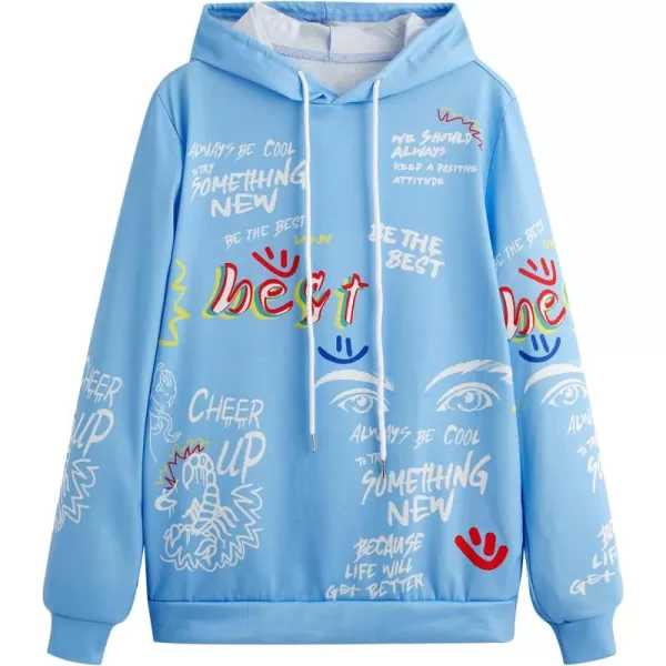 WDIRARA Men's Cartoon Letter Graphic Drawstring Hoodie Long Sleeve Pocket Sweatshirts