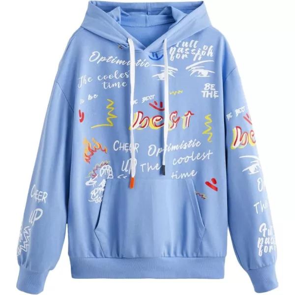 WDIRARA Men's Cartoon Letter Graphic Drawstring Hoodie Long Sleeve Pocket Sweatshirts