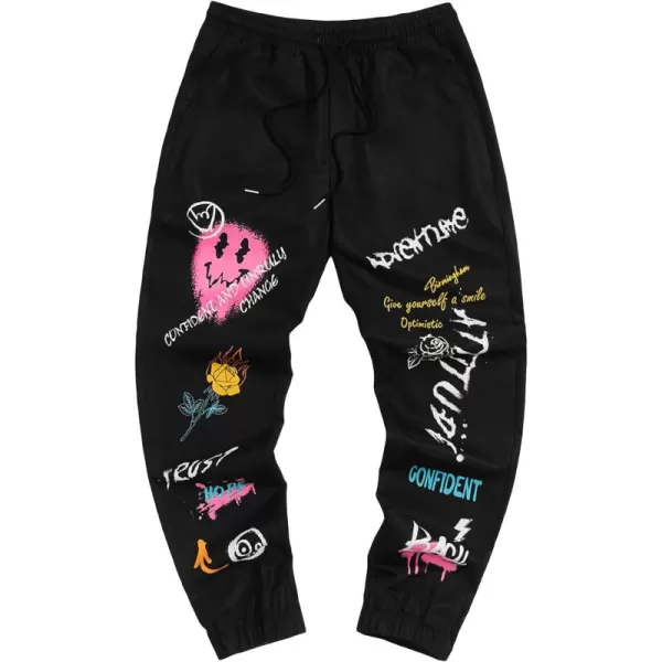 WDIRARA Men's Cartoon Letter Graphic Drawstring Waist Pocket Sweatpants Jogger