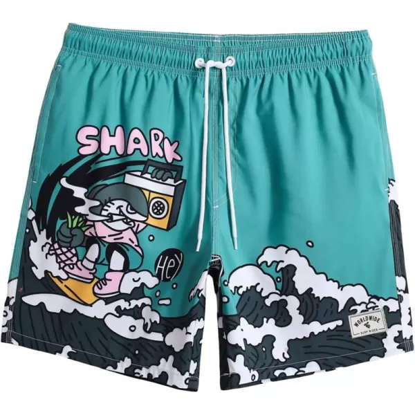 WDIRARA Men's Cartoon Letter Print Swim Trunks Slant Pocket Drawstring Waist Track Shorts