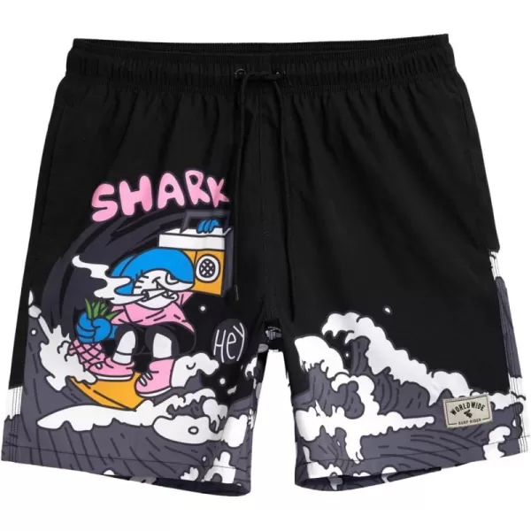 WDIRARA Men's Cartoon Letter Print Swim Trunks Slant Pocket Drawstring Waist Track Shorts