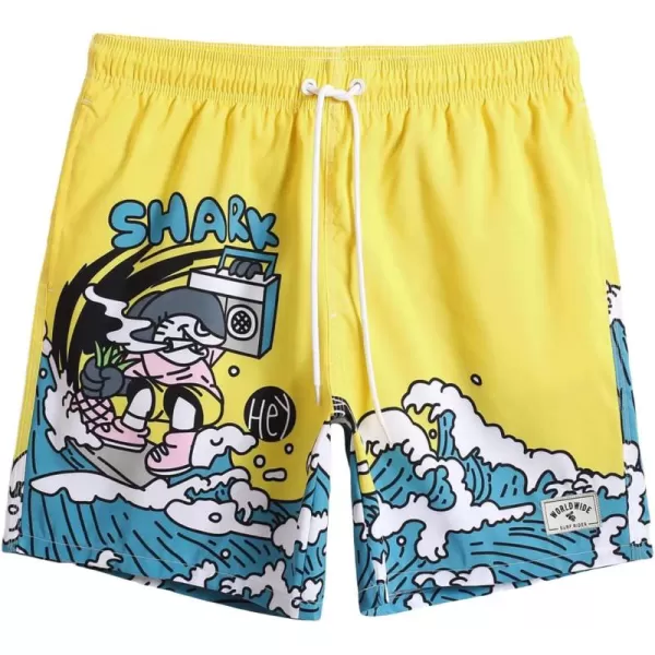 WDIRARA Men's Cartoon Letter Print Swim Trunks Slant Pocket Drawstring Waist Track Shorts