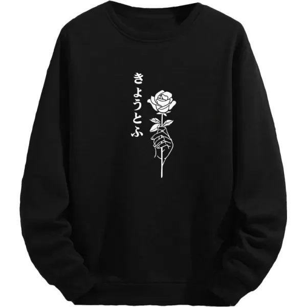 WDIRARA Men's Casual Letter Graphic Print Long Sleeve Crewneck Sweatshirt Tops