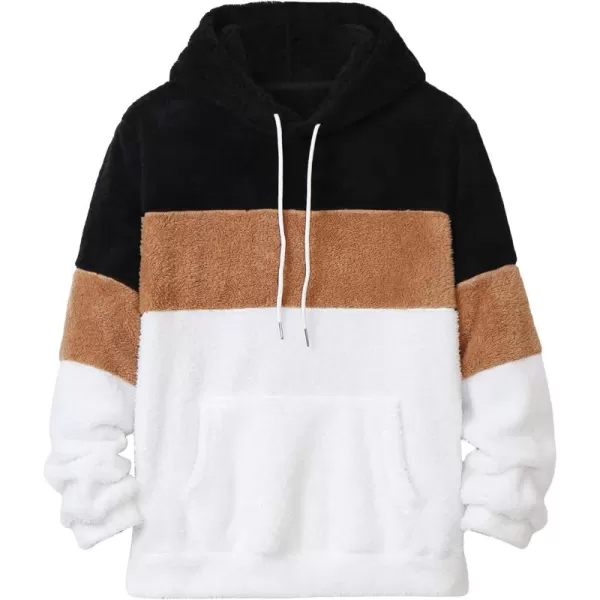 WDIRARA Men's Color Block Drawstring Long Sleeve Pocket Teddy Shearling Hoodie Pullover Sweatshirt