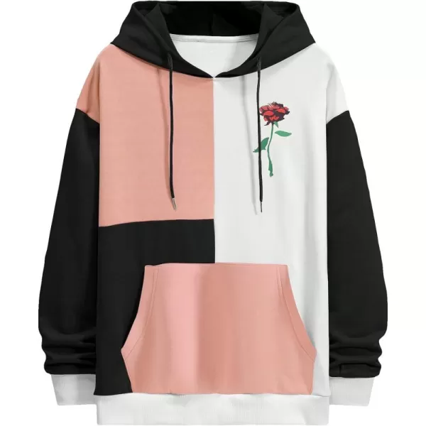 WDIRARA Men's Color Block Graphic Hoodies Long Sleeve Hooded Sweatshirt Tops