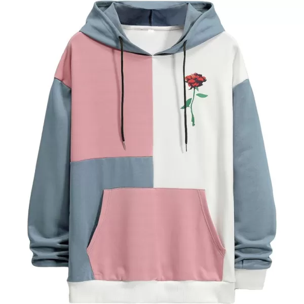 WDIRARA Men's Color Block Graphic Hoodies Long Sleeve Hooded Sweatshirt Tops