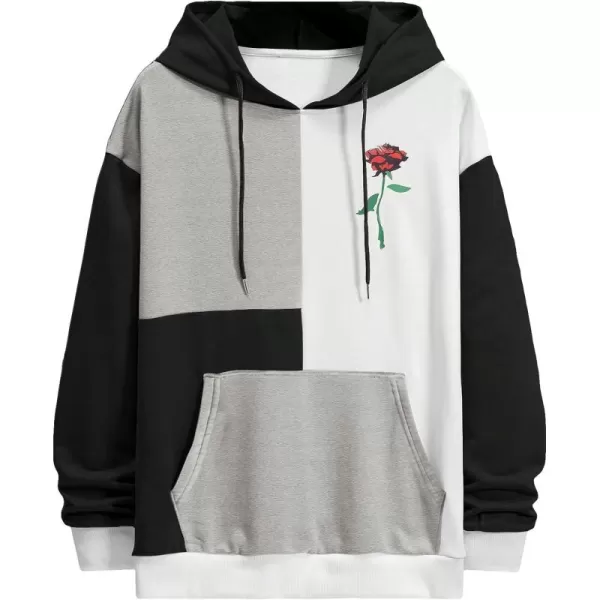 WDIRARA Men's Color Block Graphic Hoodies Long Sleeve Hooded Sweatshirt Tops