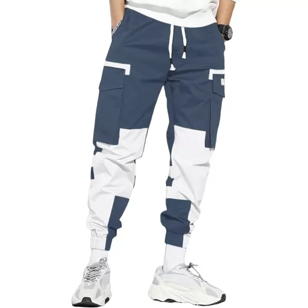 WDIRARA Men's Colorblock Cargo Pants Drawstring Waist Active Sporty Pants with Pockets