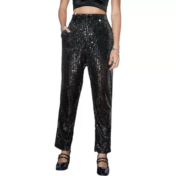 WDIRARA Men's Contrast Sequin Carrot Pants Elastic Waist Skinny Straight Leg Pants