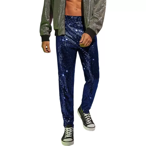 WDIRARA Men's Contrast Sequin Carrot Pants Elastic Waist Skinny Straight Leg Pants