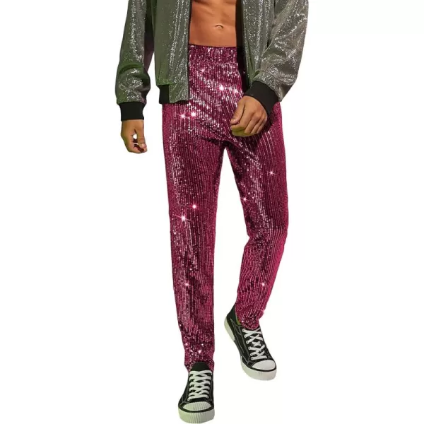 WDIRARA Men's Contrast Sequin Carrot Pants Elastic Waist Skinny Straight Leg Pants