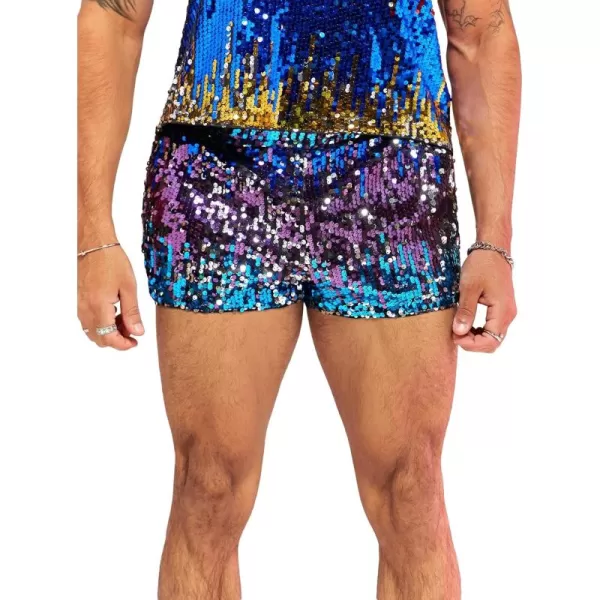 WDIRARA Men's Contrast Sequin Elastic Waist Track Shorts Natural Waist Straight Leg Shorts