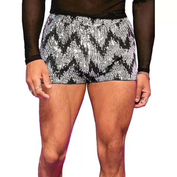 WDIRARA Men's Contrast Sequin Elastic Waist Track Shorts Natural Waist Straight Leg Shorts