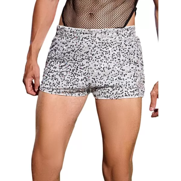 WDIRARA Men's Contrast Sequin Elastic Waist Track Shorts Natural Waist Straight Leg Shorts