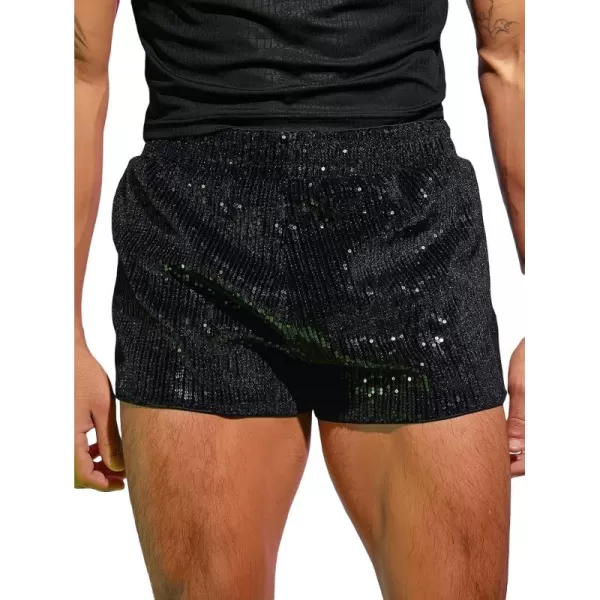 WDIRARA Men's Contrast Sequin Elastic Waist Track Shorts Natural Waist Straight Leg Shorts