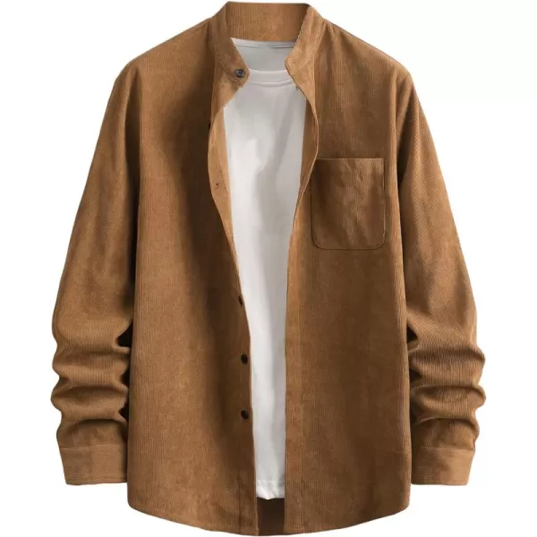 WDIRARA Men's Corduroy Button Down Long Sleeve Colorblock Shirt Collar Tops