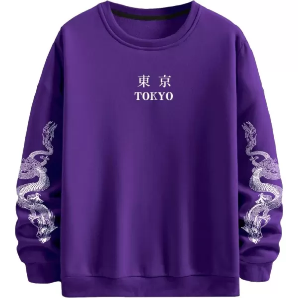 WDIRARA Men's Dragon Letter Graphic Print Sweatshirt Long Sleeve Round Neck Tops Casual Pullovers