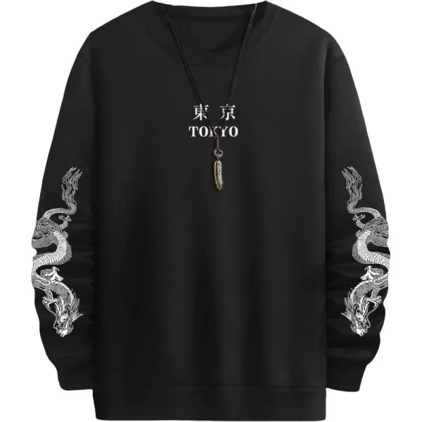 WDIRARA Men's Dragon Letter Graphic Print Sweatshirt Long Sleeve Round Neck Tops Casual Pullovers