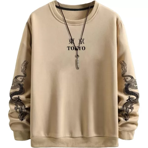 WDIRARA Men's Dragon Letter Graphic Print Sweatshirt Long Sleeve Round Neck Tops Casual Pullovers