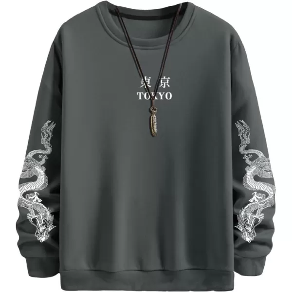 WDIRARA Men's Dragon Letter Graphic Print Sweatshirt Long Sleeve Round Neck Tops Casual Pullovers