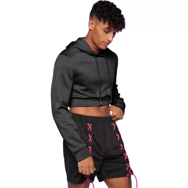 WDIRARA Men's Drawstring Long Sleeve Crop Hoodie Casual Pullovers Sweatshirt Tops