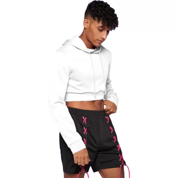 WDIRARA Men's Drawstring Long Sleeve Crop Hoodie Casual Pullovers Sweatshirt Tops