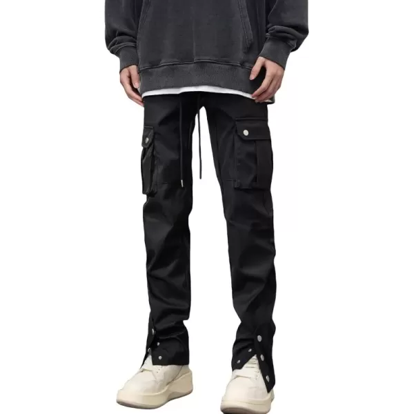 WDIRARA Men's Drawstring Waist Button Split Front Streetwear Cargo Pants with Pockets