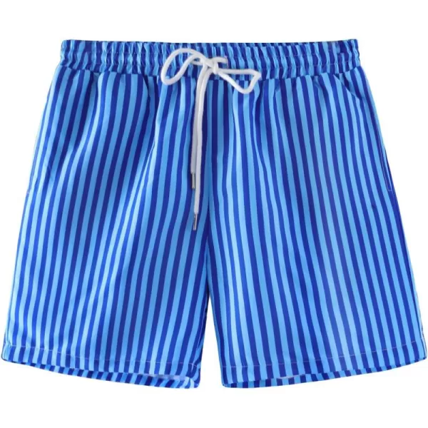 WDIRARA Men's Drawstring Waist Swim Trunks Striped Print Pocket Shorts