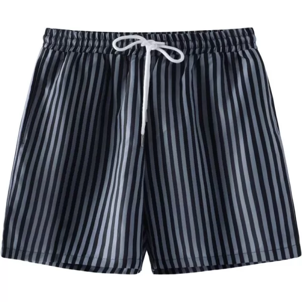 WDIRARA Men's Drawstring Waist Swim Trunks Striped Print Pocket Shorts