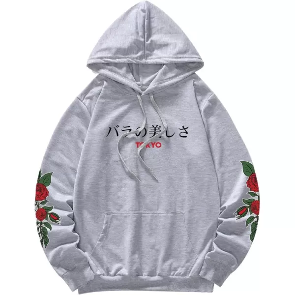 WDIRARA Men's Floral Graphic Print Drawstring Pocket Hoodie Sweatshirt
