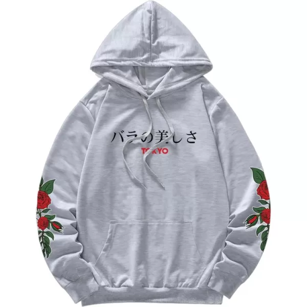 WDIRARA Men's Floral Graphic Print Drawstring Pocket Hoodie Sweatshirt