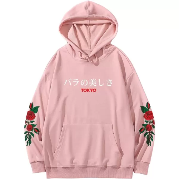 WDIRARA Men's Floral Graphic Print Drawstring Pocket Hoodie Sweatshirt