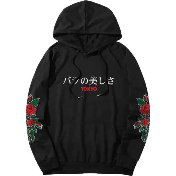 WDIRARA Men's Floral Graphic Print Drawstring Pocket Hoodie Sweatshirt