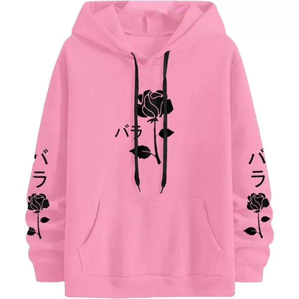 WDIRARA Men's Floral Graphic Print Drawstring Pocket Hoodie Sweatshirt