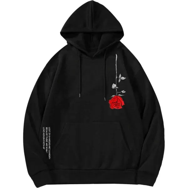 WDIRARA Men's Floral Graphic Print Drawstring Pocket Hoodie Sweatshirt