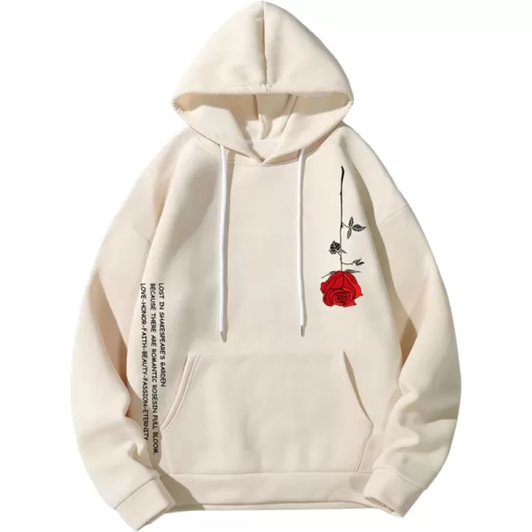 WDIRARA Men's Floral Graphic Print Drawstring Pocket Hoodie Sweatshirt