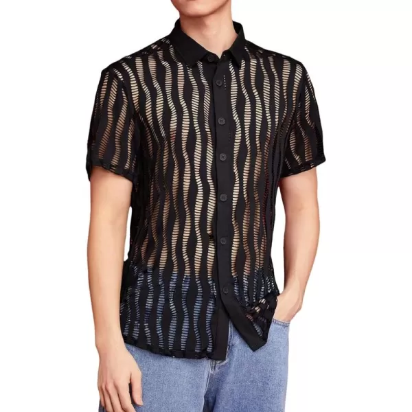 WDIRARA Men's Floral Mesh Tee Top Sheer Round Neck Short Sleeve T Shirts