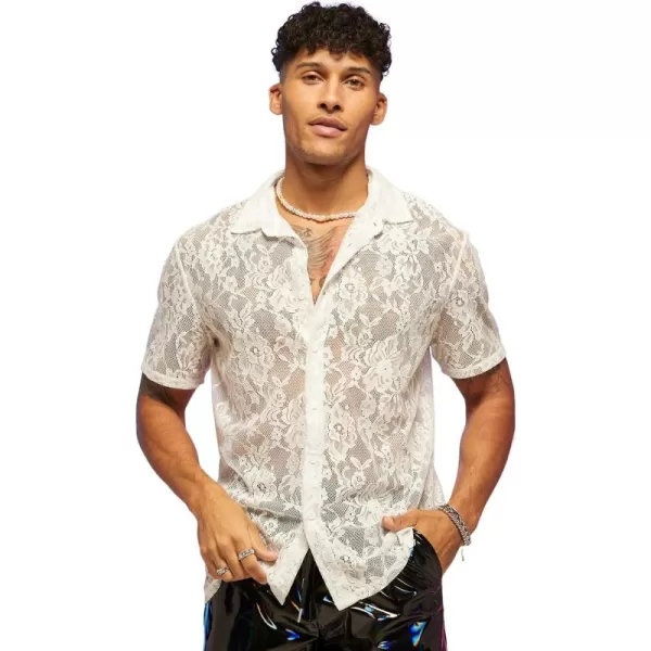 WDIRARA Men's Floral Mesh Tee Top Sheer Round Neck Short Sleeve T Shirts