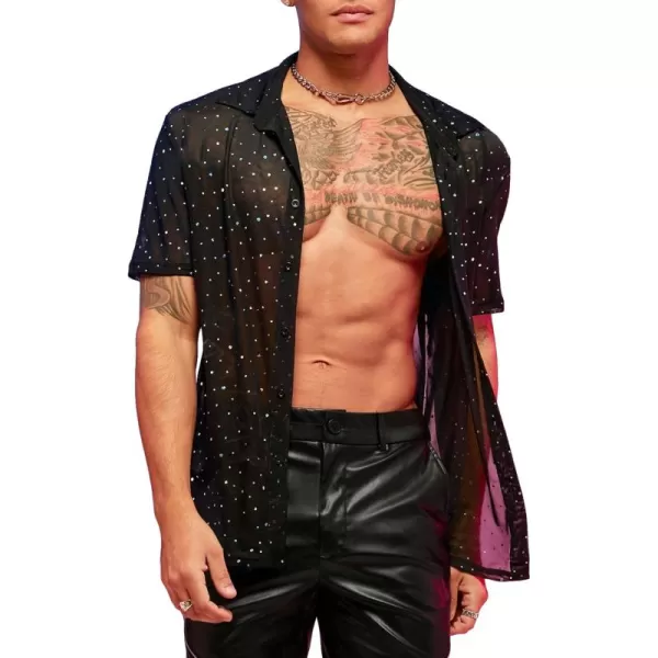 WDIRARA Men's Floral Mesh Tee Top Sheer Round Neck Short Sleeve T Shirts
