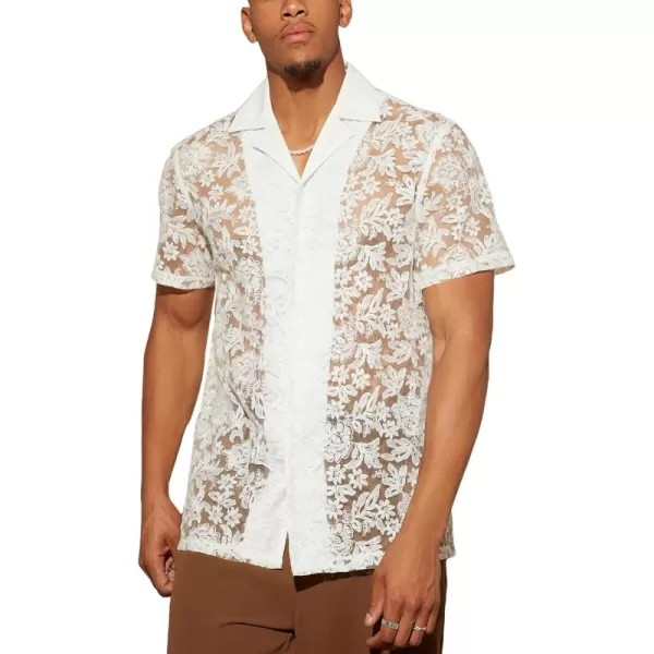 WDIRARA Men's Floral Mesh Tee Top Sheer Round Neck Short Sleeve T Shirts