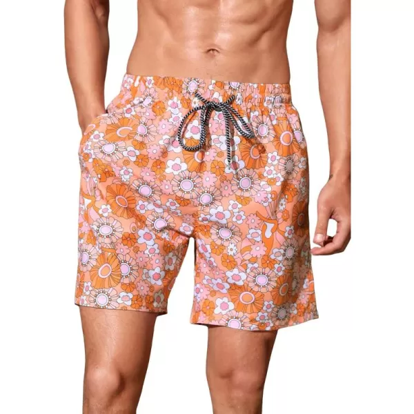 WDIRARA Men's Floral Print Beach Shorts Drawstring Waist Slant Pocket Swim Trunks