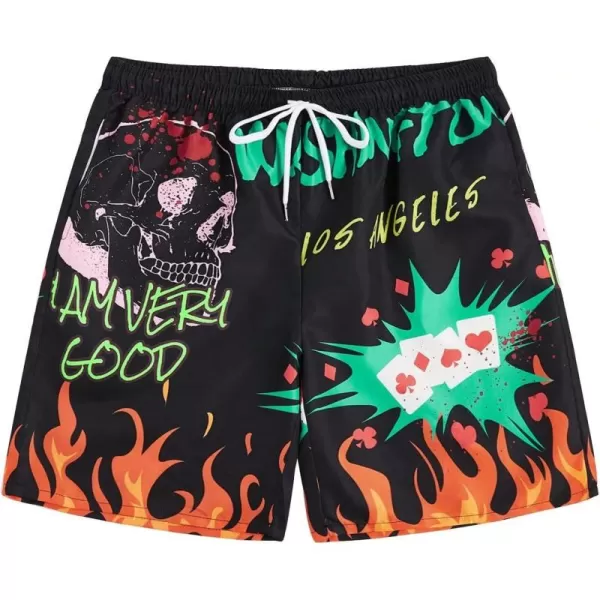WDIRARA Men's Graphic Drawstring Casual Summer Beach Boho Cool Shorts with Pocket