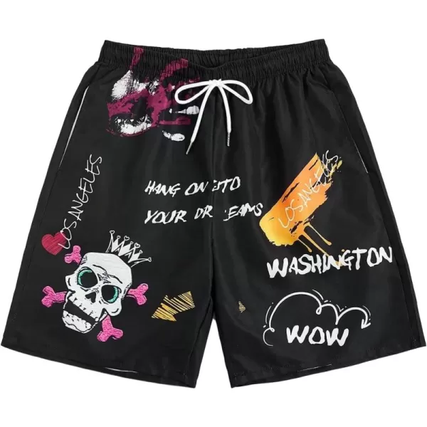 WDIRARA Men's Graphic Letter Print Drawstring Waist Shorts Summer Casual Beach Shorts