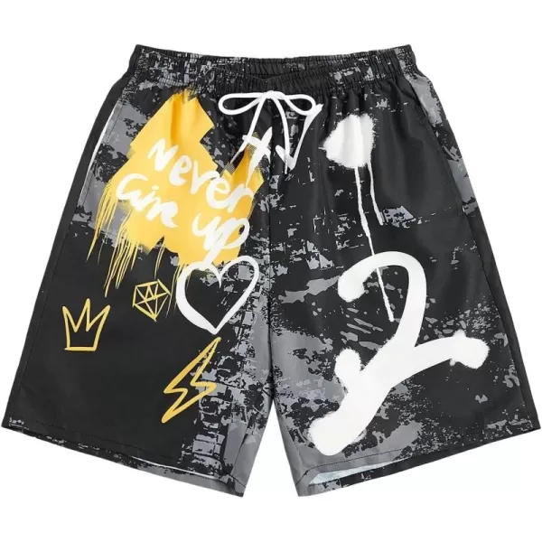 WDIRARA Men's Graphic Letter Print Drawstring Waist Shorts Summer Casual Beach Shorts