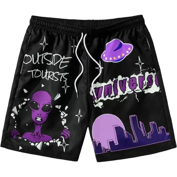 WDIRARA Men's Graphic Print Colorblock Drawstring Waist Active Pocket Shorts