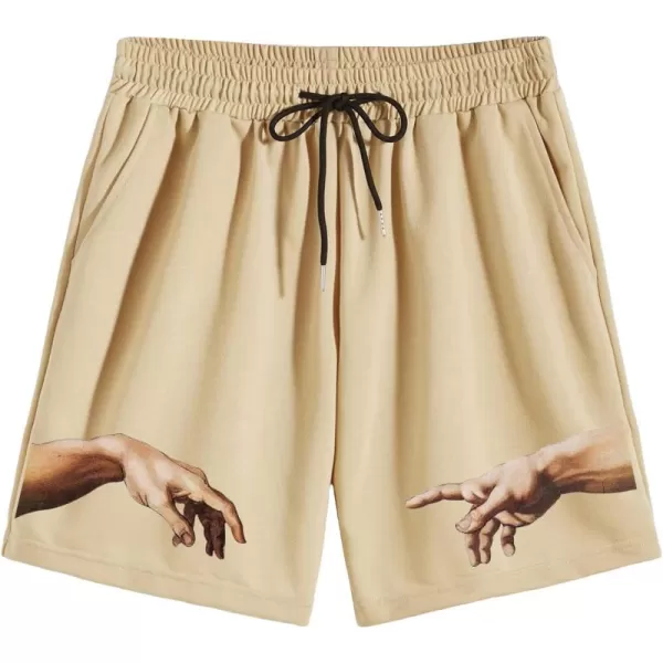 WDIRARA Men's Graphic Print Pocket Front Track Shorts Drawstring Waist Crop Shorts